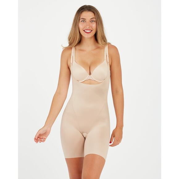 Spanx Thinstincts Open Bust Mid Thigh Shaper Nude Beige Large‎ - Picture 1 of 9